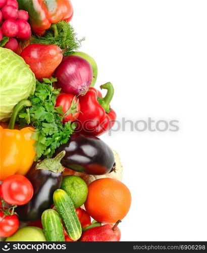 Set fruit and vegetable isolated on white background. Free space for text.