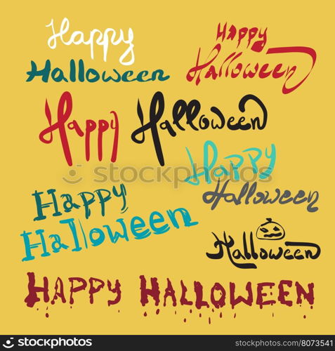 Set halloween invitation or greeting card template on hand written lettering phrase Happy Halloween. Can be used for banner, poster and web design