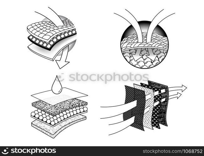 Set icons Number 2 of absorbent sheets and diapers. advertising layered materials, fabric layers, napkin, sanitary pad, mattresses and adults. Vector eps10