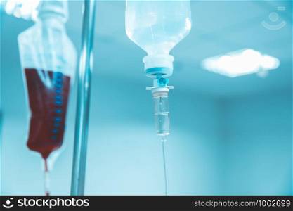 Set iv fluid intravenous drop saline drip hospital room,Medical Concept,treatment emergency and injection drug infusion care .