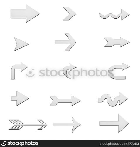 set metal arrows on white background. silver arrow sign. chrome arrow symbol for your web site design, logo, app, UI.