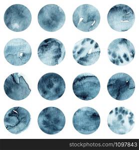 Set of 16 watercolor backgrounds in a circle. Background bubbles. Hand drawing watercolor. Beautiful watercolor stains.. Set of 16 watercolor backgrounds in a circle. Background bubbles