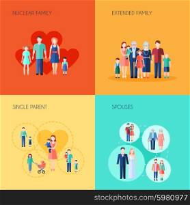 Set Of 2x2 Design Family. Set of 2x2 design of nuclear family extended family single parent and spouses vector illustration