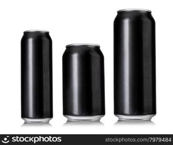 Set of 3 Black beer cans isolated on white background