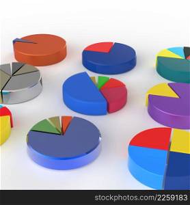 set of 3d different pie chart on isolated background