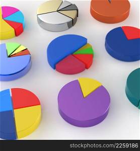 set of 3d different pie chart on isolated background