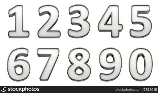 Set of 3D numbers, isolated on white background. Front view