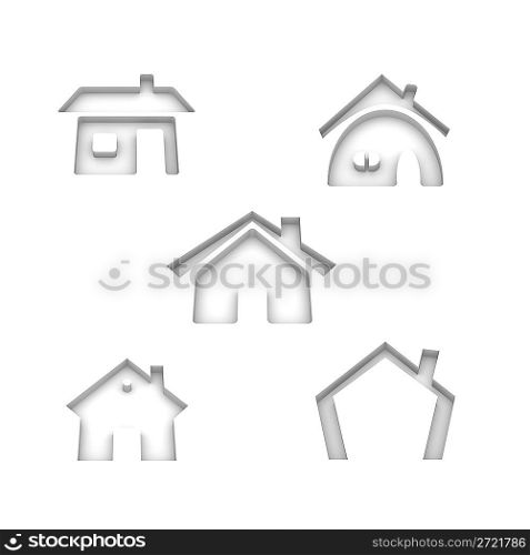 Set of 5 house 3d rendered icon variations