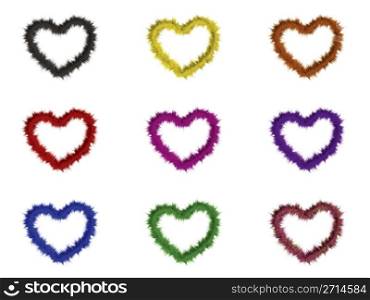 set of 9 fur hearts with different colors