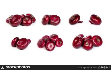 set of a red onions, isolated against white background
