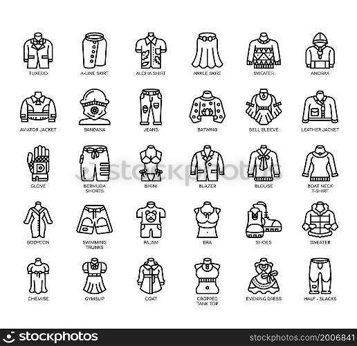 Set of About clothes - apparel thin line icons for any web and app project.
