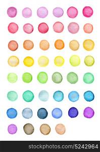 Set of abstract bright round watercolor blots on a white background for design