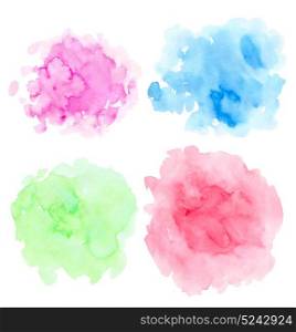 Set of abstract bright watercolor blots on a white background for design
