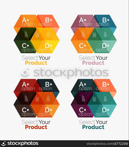 Set of abstract geometric hexagon design with options and text. Set of abstract geometric hexagon design with options and text. templates