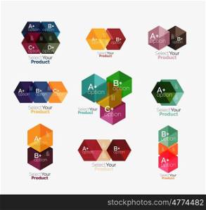 Set of abstract geometric hexagon design with options and text. Set of abstract geometric hexagon design with options and text. templates