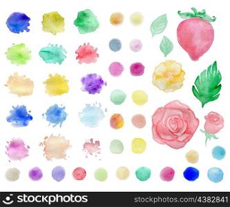 Set of abstract watercolor blots and elements for design
