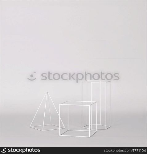 Set of abstract wired geometric primitives . Minimal design. 3d illustration