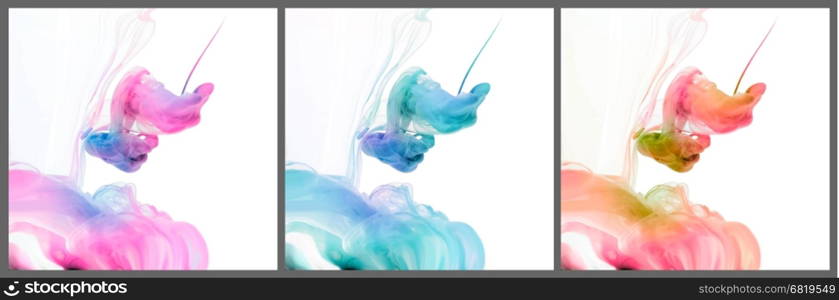 Set of acrylic colors in water. Abstract background.