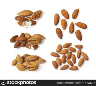 Set of Almonds isolated on white background