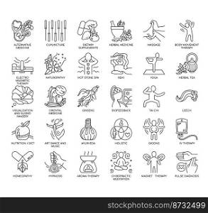 Set of Alternative Medicine thin line icons for any web and app project.