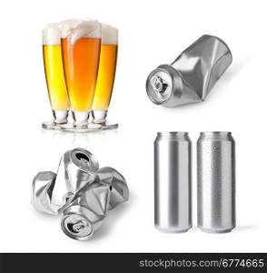 set of aluminum cans isolated on white