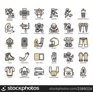 Set of American football thin line icons for any web and app project.
