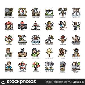 Set of Amusement park thin line and pixel perfect icons for any web and app project.