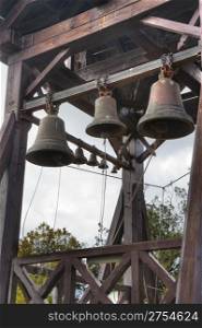 Set of ancient bells. Territory of church in the city of Sevastopol, Crimea, Ukraine, Chersonese