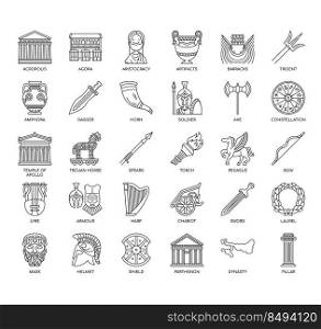 Set of Ancient Greece thin line icons for any web and app project.