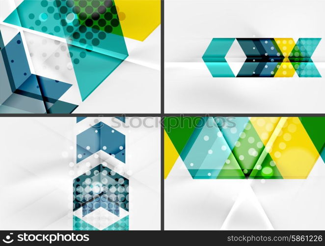 Set of angle and straight lines design abstract backgrounds. Geometric shapes, triangles and arrows with light effects