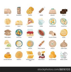 Set of Arabic cuisine thin line icons for any web and app project.
