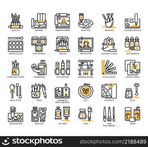 Set of Art supplies thin line icons for any web and app project.