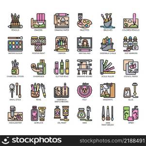 Set of Art supplies thin line icons for any web and app project.