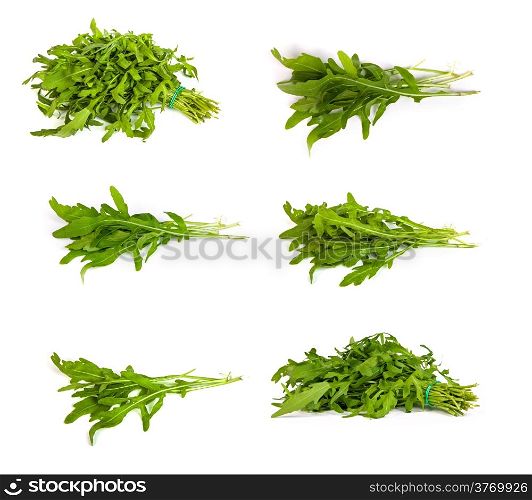set of Arugula/rucola fresh heap leaf isolated on a white background