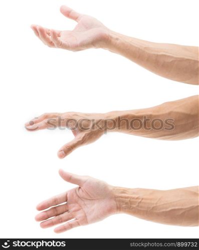 Set of asian man hands isolated on white background