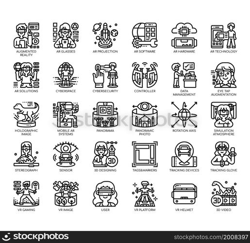 Set of augmented reality thin line icons for any web and app project.
