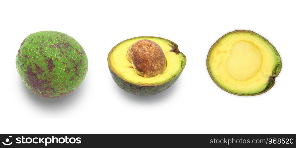 Set of Avocado (Persea americana) turning brown isolated on white background with clipping path.