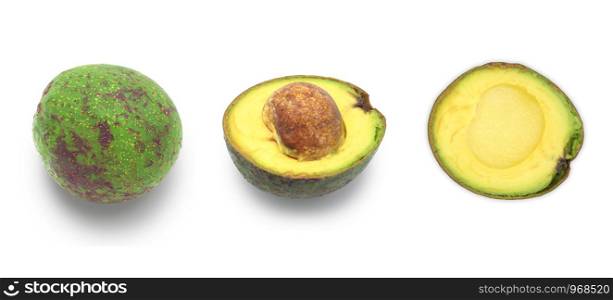 Set of Avocado (Persea americana) turning brown isolated on white background with clipping path.