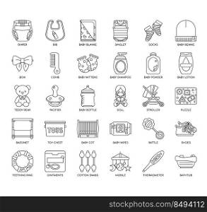 Set of Baby Toys And Accessories thin line icons for any web and app project.
