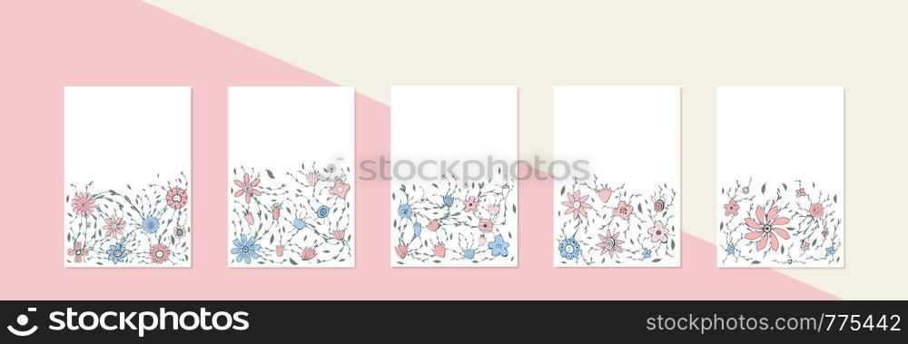Set of banners template with wild flowers and leaves composition. Backgrounds with floral design and space for text. Vector ilustration.