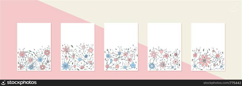Set of banners template with wild flowers and leaves composition. Backgrounds with floral design and space for text. Vector ilustration.