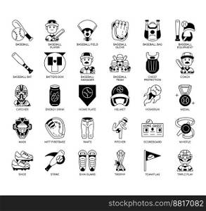 Set of Baseball Elements thin line icons for any web and app project.