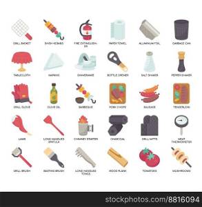 Set of BBQ and Grill Party thin line icons for any web and app project.