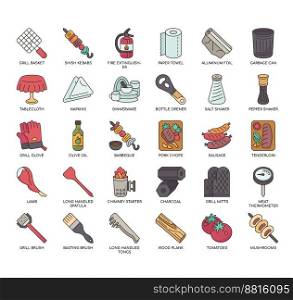 Set of BBQ and Grill Party thin line icons for any web and app project.