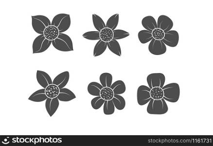 Set of beautiful flower plants. Vector silhouette in the style of doodles for greeting cards, posters, stickers, and seasonal design. Isolated on a white background.