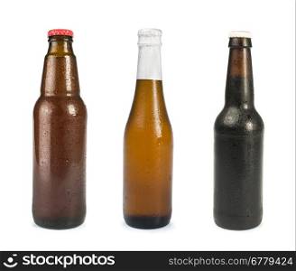 Set of Beer bottles isolated studio shot. Brown bottles