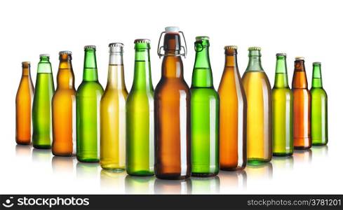 Set of beer bottles without labels isolated on white
