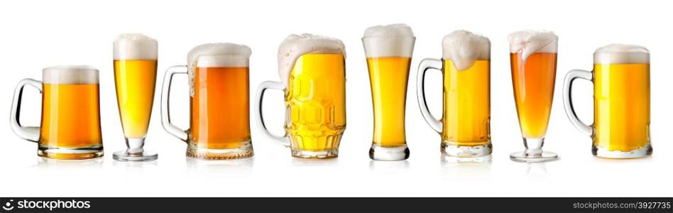 set of beer glass on a white background,