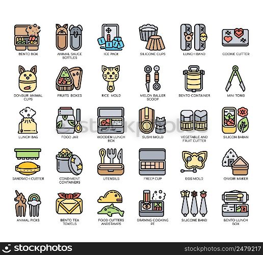 Set of Bento Box Accessories thin line icons for any web and app project.