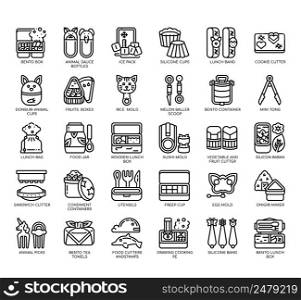 Set of Bento Box Accessories thin line icons for any web and app project.